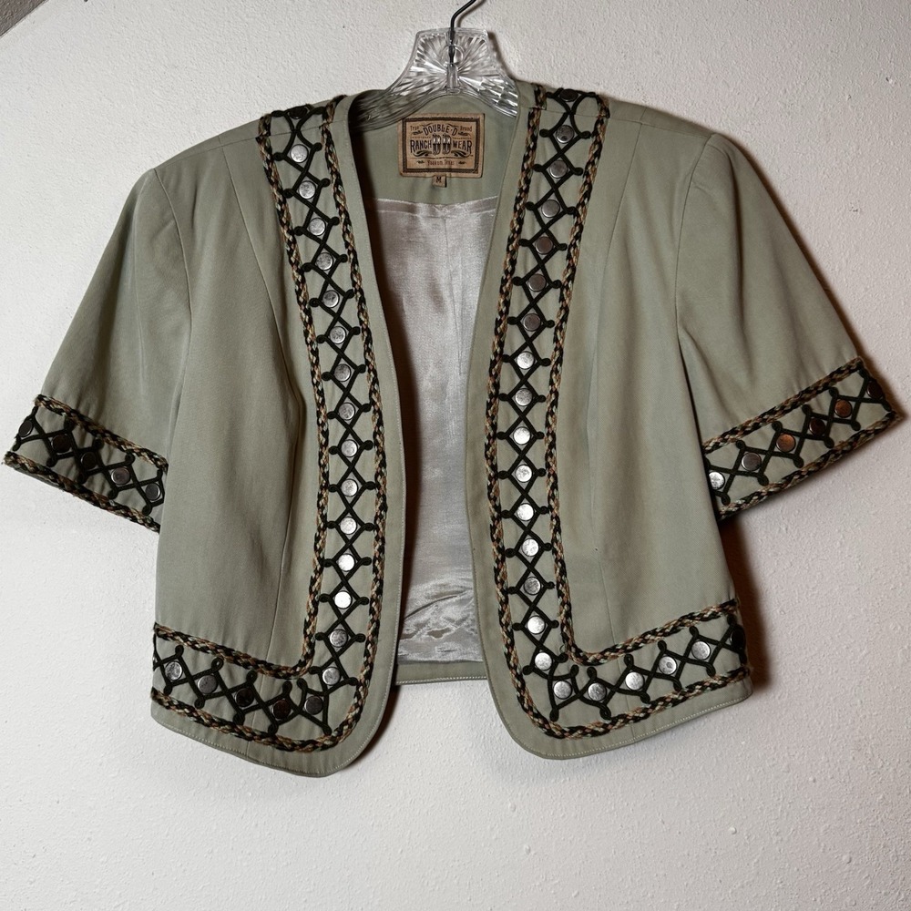Double D Ranch Wear Sage Green Embellished Western Jacket Women's M Short Sleeve